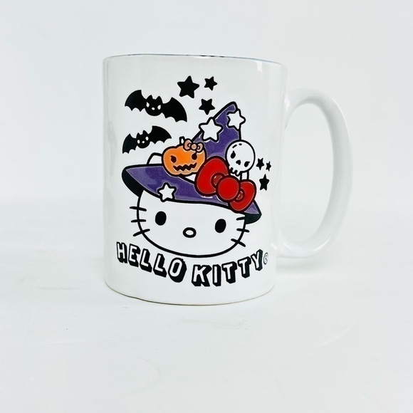 NWT Hello Kitty Halloween Witch Pumpkin Skull Bats Stars Spider Web Broom Mugs - Picture 2 of 7